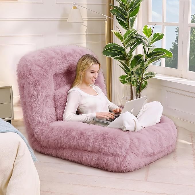 WDYLWFHWPink Foldable Human Dog Bed - 69"x35"x12" Fits You & Pets with Comfy Pillow, Washable Faux Fur, Oversized Lounger Lazy Sofa Beds with 5 Adjustable Position