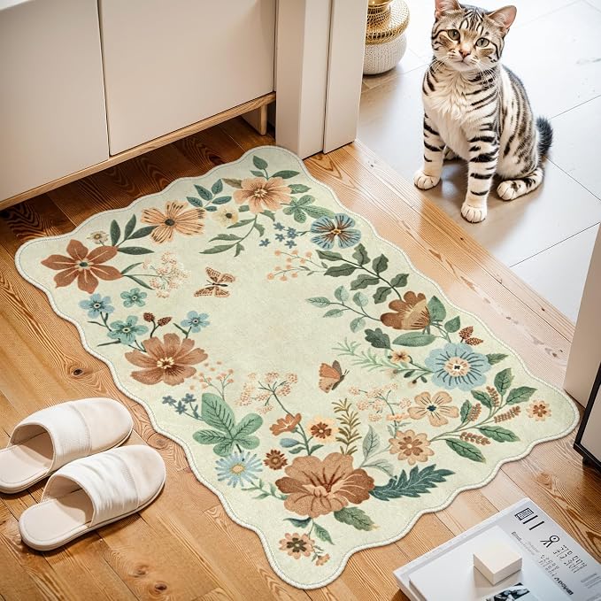 Lahome Floral Small Rug, 2X3 Kitchen Rugs Non Slip Washable Rug Ultra-Thin