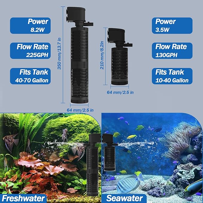 AquaMiracle True 4-Stage Fish Tank Filter, in-Tank Submersible Aquarium Filter Internal Fish Filter with Aeration, for 40-70 Gallon Aquariums
