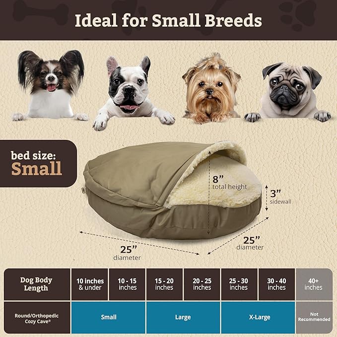Cozy Cave Pet Bed in Poly Cotton Size: Small (25" Round), Fabric: Khaki