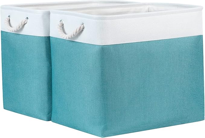 Bidtakay Storage Baskets Extra Large 17x12x15 In Teal Blue Nursery Toy Baskets Fabric Long Shelf Baskets for Organizing Set of 2 Linen Closet Bins for Shelves Decorative Blanket Basket Living Room