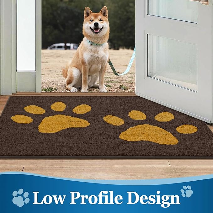 Buganda Dog Door Mat for Muddy Paws, Absorbent Dirt Trapper Washable Indoor Doormats, Non Slip Low-Profile Mud Mat for Dogs, Front Entrance Doormat for Inside Floor (36x24 Inches, Coffee)