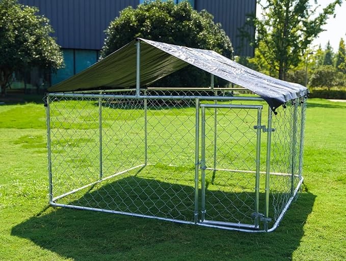 78"x 78" Outdoor Dog Enclosure Heavy Duty Dog Kennel House Mesh Dog Big Cage Pet Kennel Steel Fence with Secure Lock