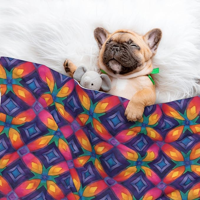 Waterproof Dog Blanket Soft Pet Blanket for Puppy Cat, Fleece Cat Throw Blankets for Furniture Bed Couch Sofa Reversible - Retro Tie Dye Stained Glass 3