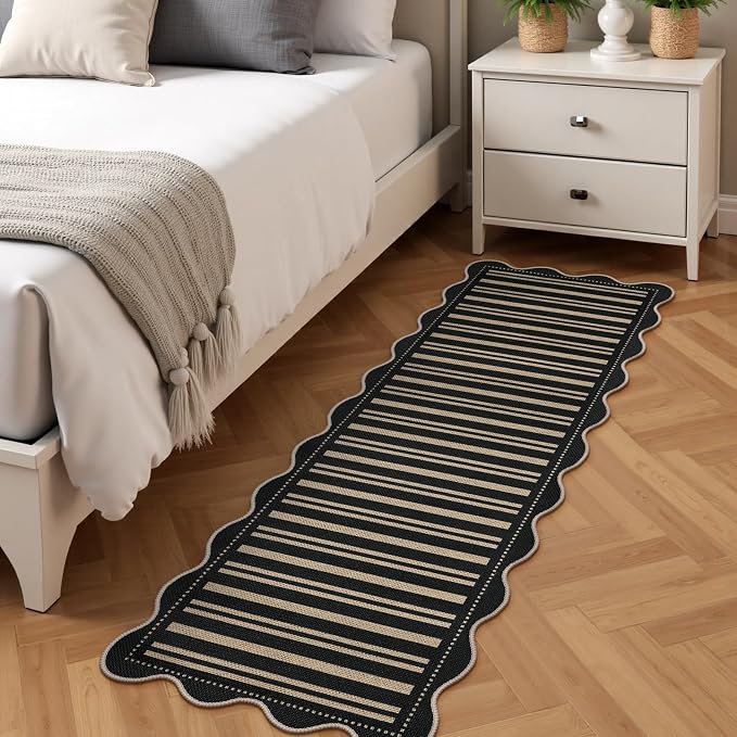 Striped Easy Jute Runner Rug, 2x6 Kitchen Rug Non Slip Washable Outdoor Runner