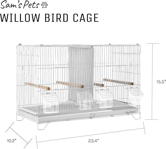 Sam's Pets Willow 24" Bird Cage, White - Premium Iron, Spacious, Easy-to-Clean, 4-6 Birds, Ideal for Cockatiels, Parrots, Budgies