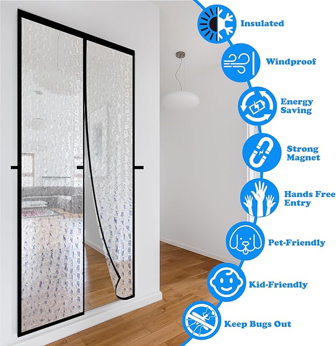 RELIANCER Magnetic Thermal Insulated Door Curtain,Waterproof EVA Door Cover,Fit Doors Size Up to 74"x80",Temperature Protection Insulated Doorway Curtain Partition,Patio Self-Closing Doors Net Screen