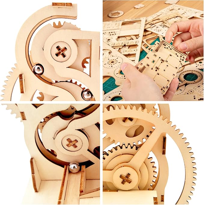 Solar 3D Wooden Puzzle Marble Run DIY Model Kit Craft Sets Educational Wood Mechanical Building Toys STEM Science Experiments Projects Birthday Gift for Adult Men Kids