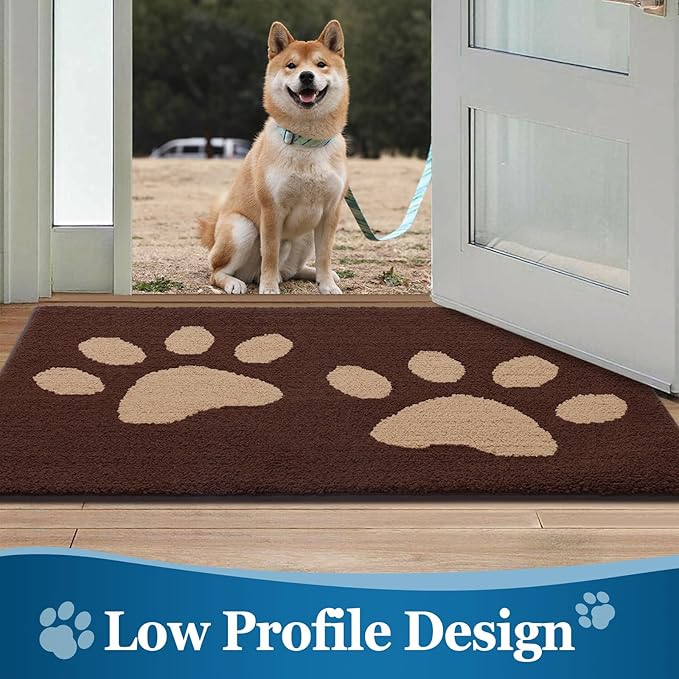 Buganda Dog Door Mat for Muddy Paws, Absorbent Dirt Trapper Washable Indoor Doormats, Non Slip Low-Profile Mud Mat for Dogs, Front Entrance Doormat for Inside Floor (40x32 Inches, Brown)