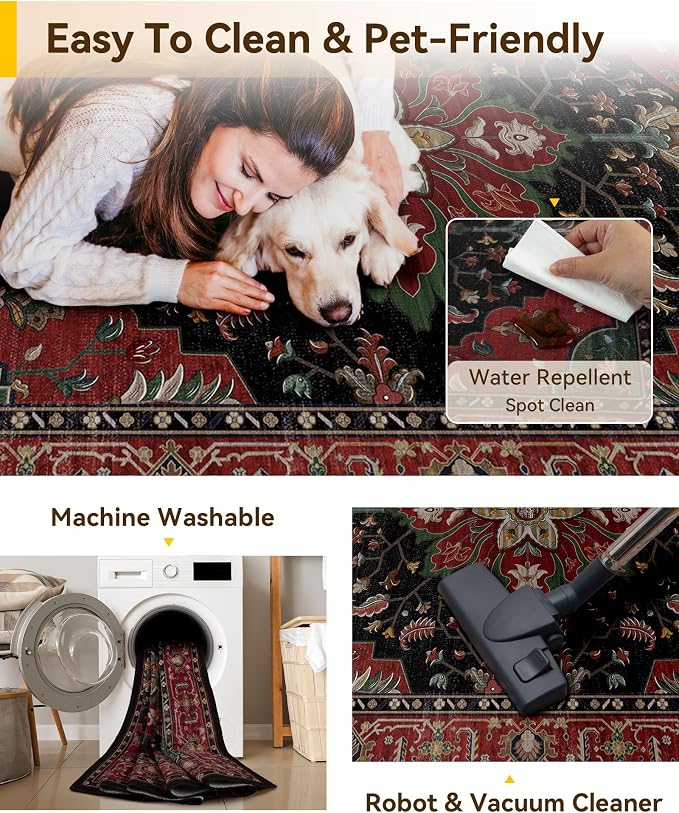 RELEANY Area Rugs Square 4ft Washable Non-Slip, Floral Vintage Distress