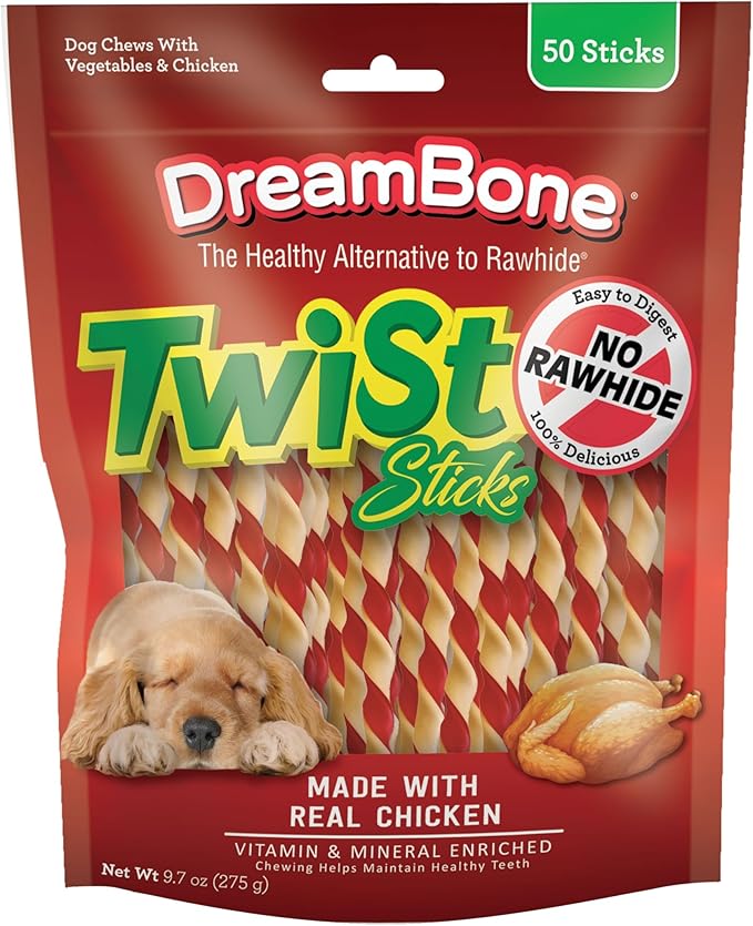 DreamBone Twist Sticks, Made with Real Chicken, Rawhide-Free Chews for Dogs, 50 Count (3 Pack)