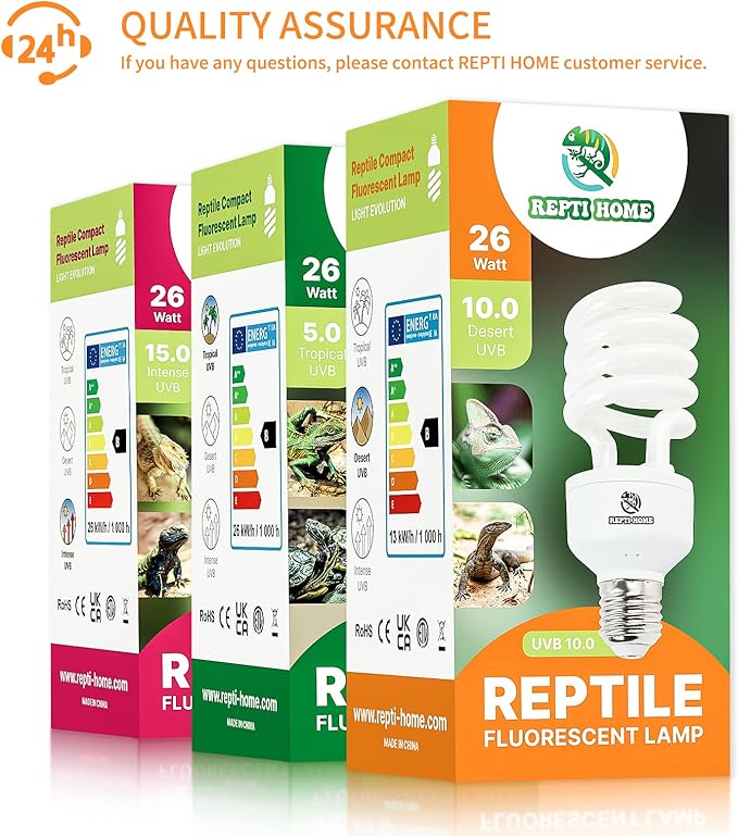 UVB Reptile Light 10.0, 26W Desert UVA UVB Bulb for Reptiles, Compact Desert Terrarium Lamp, Reptile UVB Light Bulb for Bearded Dragon, Lizard, Tortoise, Snake, Gecko