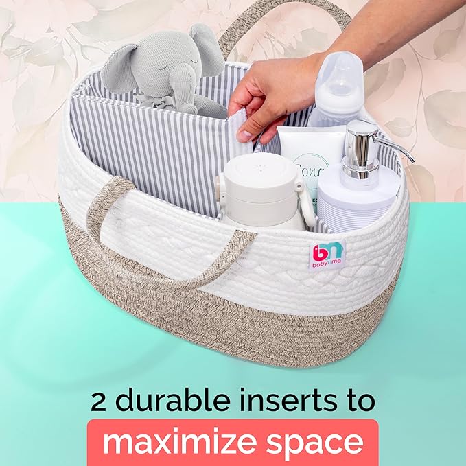 Rope Diaper Caddy - Storage for Baby and Toddler Items - Portable Cotton Organizer Easily Holds Diapers, Wipes, Clothing - Useful for Nursery, Bedroom (Beige, Extra Large)