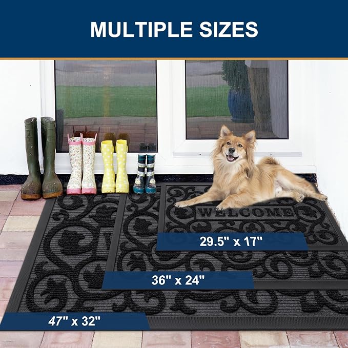 Smiry Welcome Door Mat Outside Entrance, Heavy Duty Trap Dirt and Moisture Easy