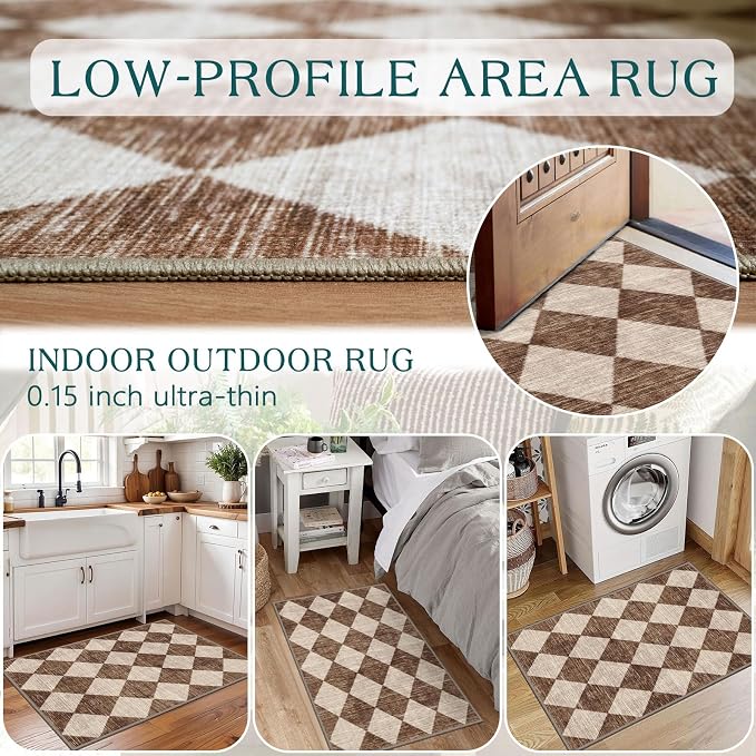 Front Door Rug - 2x3 Brown Beige Non-Slip Washable Doormat Indoor Outdoor Mat