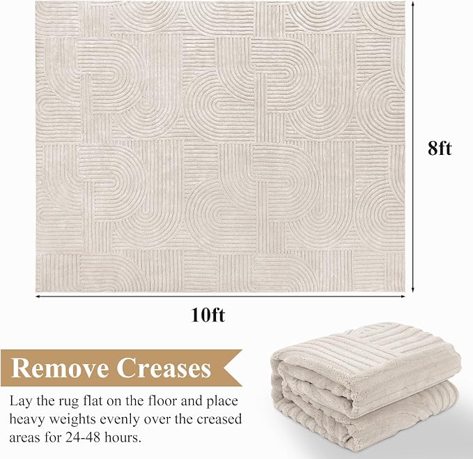 Pauwer 8x10 Washable Area Rugs for Living Room Modern Beige Solid Color Soft