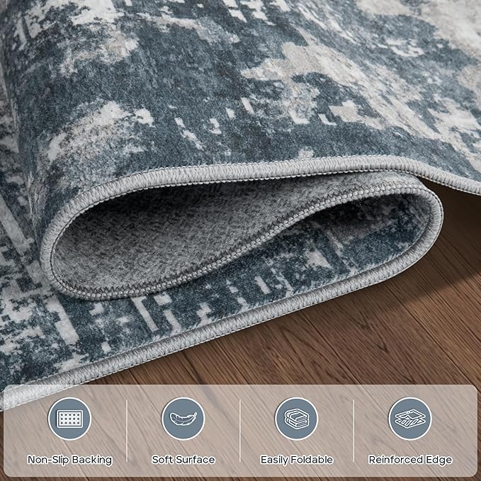 6x9 Area Rugs for Living Room Rug Washable: Modern Rug for Dining Room Bedroom Carpet Non Slip Low Pile 6 by 9 Indoor Abstract Nursery Home Office Blue Grey