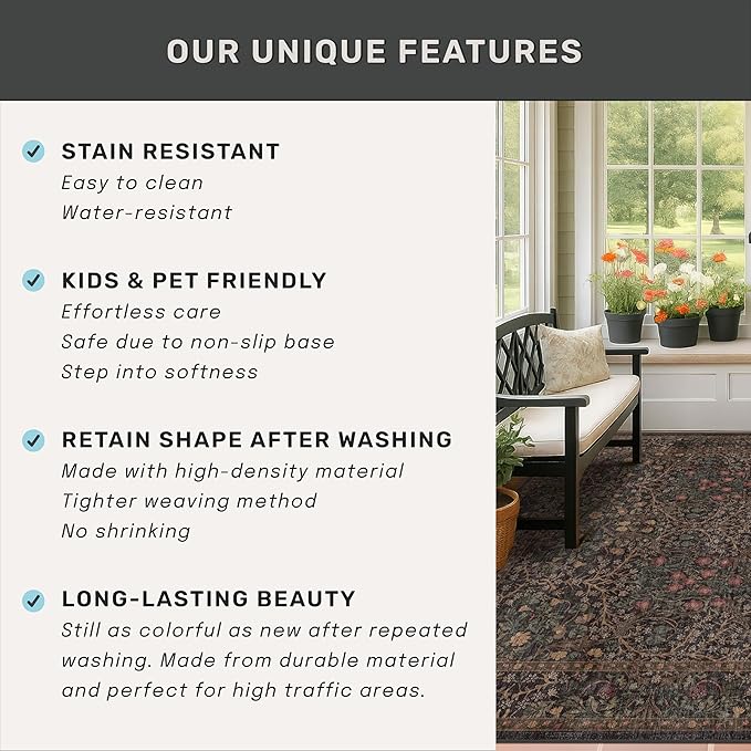 Washable 10ft Long Runners for Hallways, Dark Brown 2'6"x10' Wide Kitchen