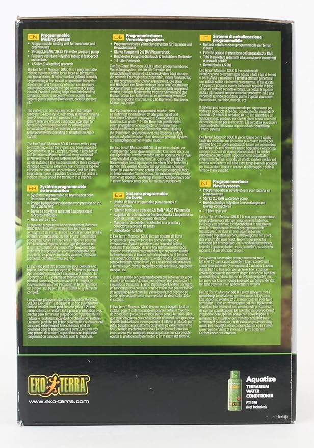 Exo Terra Monsoon Solo II - Programmable Misting System for Reptile Terrariums, Ultimate Humidifier with Multiple Nozzles for Optimal Humidity Control