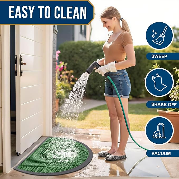 Smiry Half Circle Front Door Mat Outside Entrance, Heavy Duty Sturdy Natural