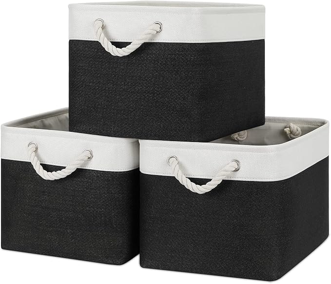 Bidtakay Black Storage Baskets for Shelves [3-pack] Collapsible Organizer Baskets for Laundry Storage 15 X 11 X 9.5 Inches Dog Toy Bins Fabric Storage Bins for Bedroom Home Storage