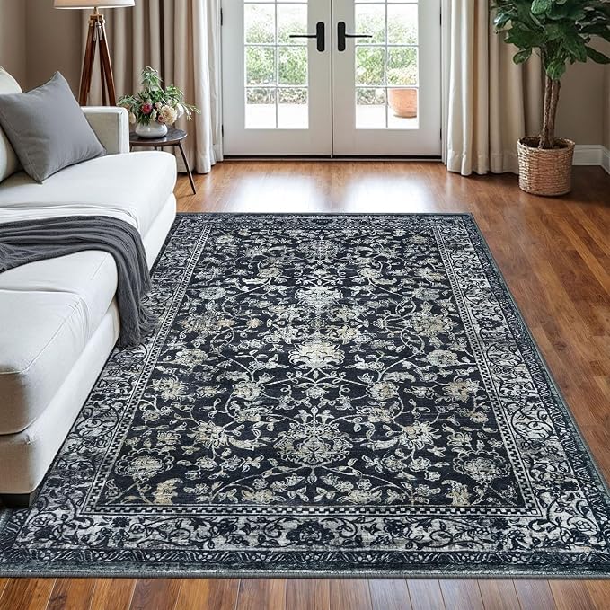 KILOCOCO Area Rug 5x7 Living Room Rug Washable Printed Vintage Floral Non Slip