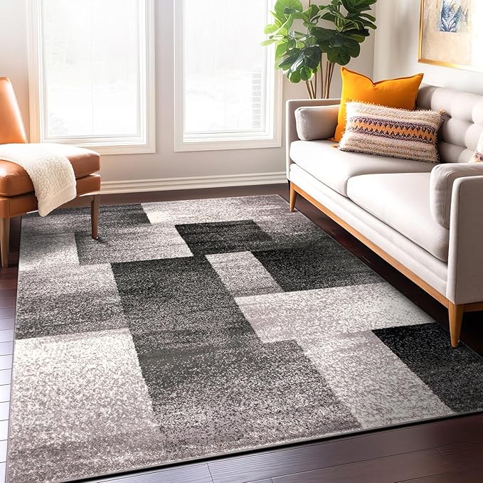 Rugshop Modern Distressed Boxes Area Rug 5' x 7' Gray