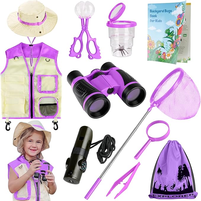 INNOCHEER Explorer Kit & Bug Catcher Kit for Kids Outdoor Exploration for Boys Girls 3-12 Years Old (Purple)