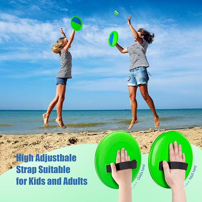 Toss and Catch Ball Set 4 Pack - Beach Toys Pool Toys Outdoor Games for Family Toddlers Kids Adults - Outside Yard Toys - Classic Birthday Gift for 3 4 5 6 7 8 9 10 11 12+ Years Old Boys Girls