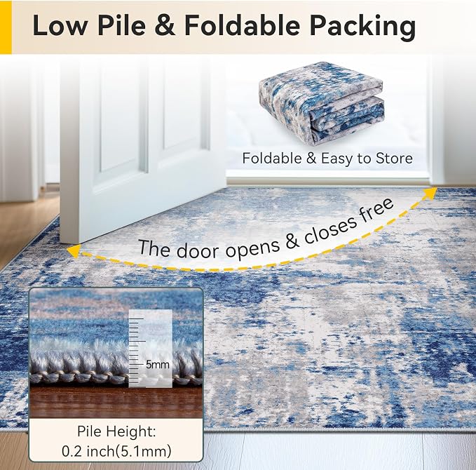 RELEANY Washable Area Rugs 3x8 Non-Slip Modern Abstract Soft