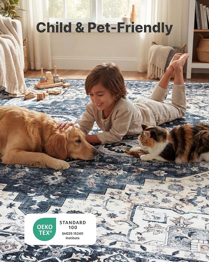 AMADA HOMEFURNISHING 8x10 Washable Area Rug, Low-Profile