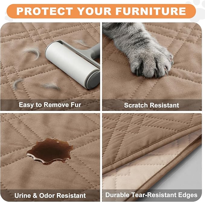 100% Waterproof Dog Couch Protector, Triple-Layer Waterproof Dog Bed Cover Pet Blanket Reversible 2-Tone Sofa Shield, Non-Slip Furniture Guard for Pets(82×92 Inch, Taupe+Apricot)