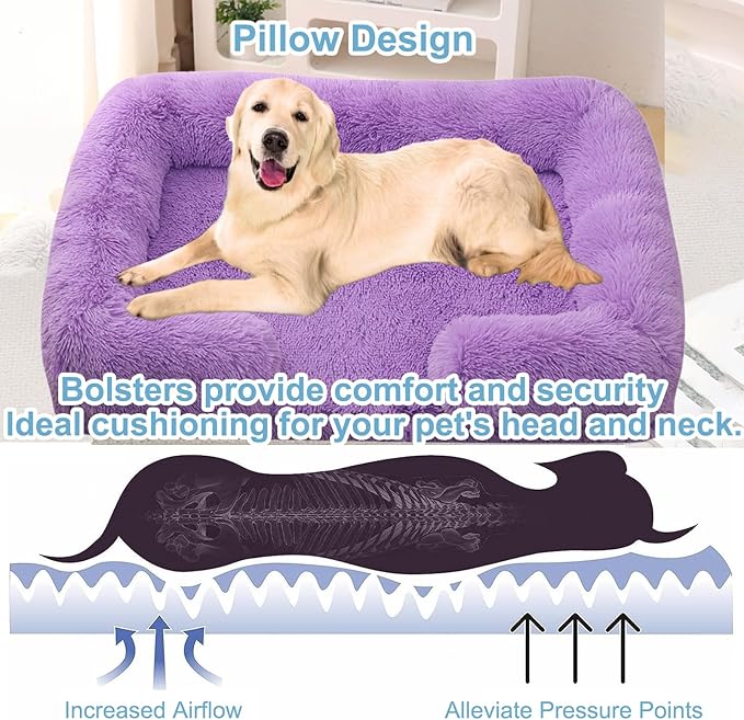 Dog Beds Large Sized dog Orthopedic, Sofa Dog Bed with Waterproof Lining and Nonskid Bottom, Rectangle Washable Dog Bed for Medium Small Dogs and Cats Comfortable ( Color : Purple , Size : 51 x 35" )