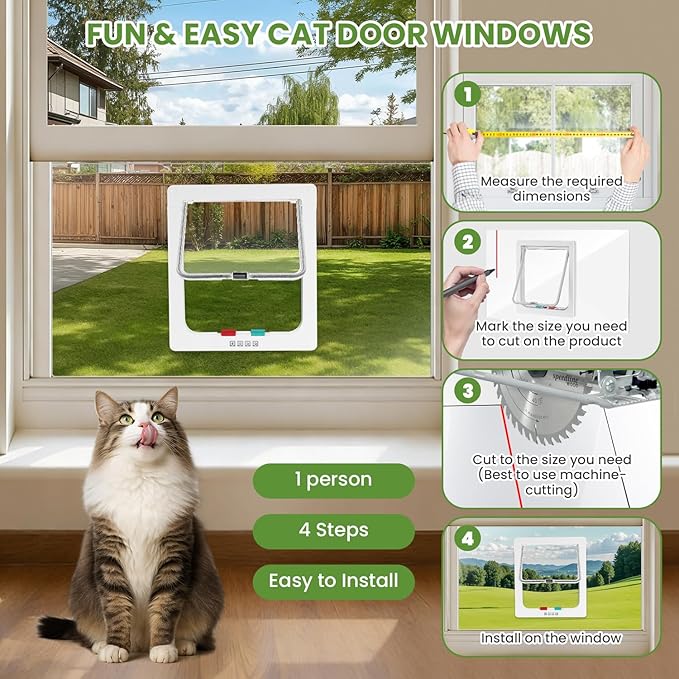 Cat Door for Window, 4 Locking Modes for Safety Cat Window Door, Fits 14"-28" Width Window, Durable Weatherproof design Cat Door, Magnetic Closure, Wider View, Pet Door With Safe & Comfortable for Cat