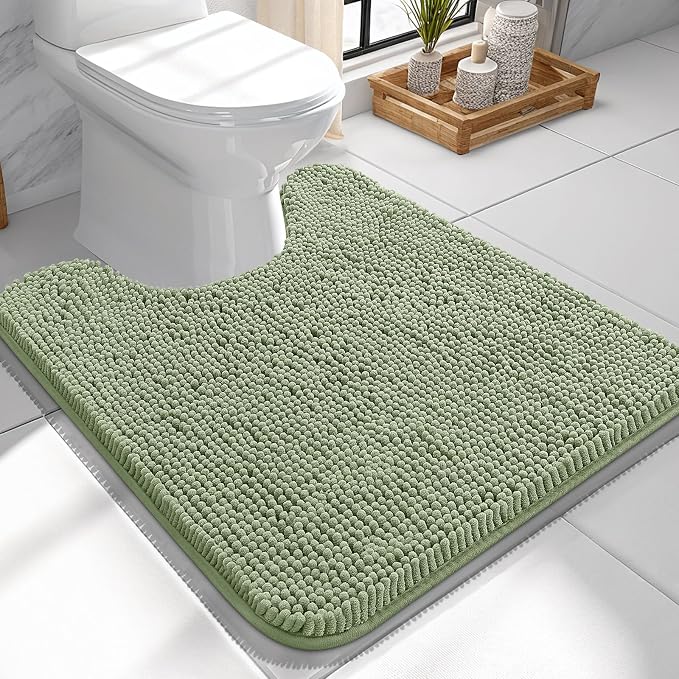 OLANLY Toilet Rugs U-Shaped 24x24, Extra Soft Absorbent Chenille Contour
