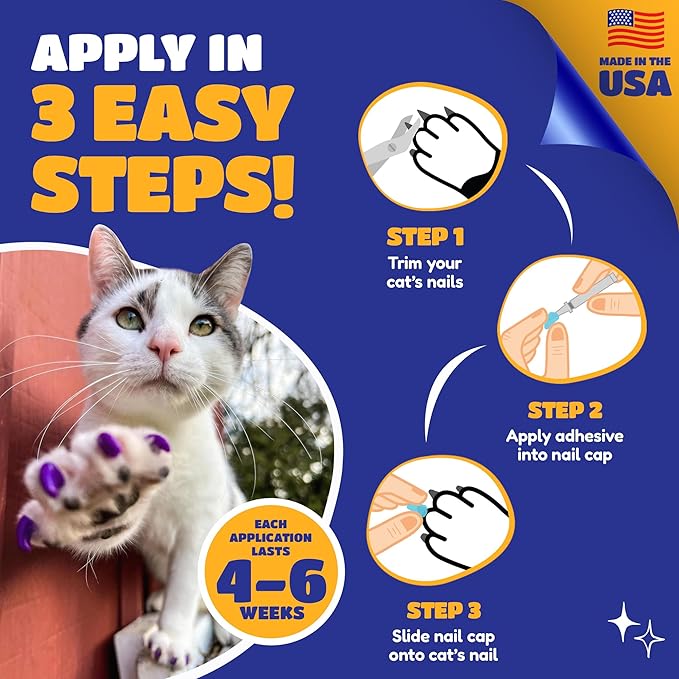 Soft Claws Cat Nail Caps for Medium Cats – (40 Caps, Pride) - Made in USA - Veterinarian-Developed | Protects Furniture & Skin - Easy to Apply, Long-Lasting Anti-Scratch Soft Cat Claw Covers