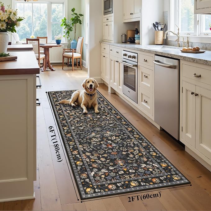 HEBE Washable Hallway Runner Rug 2'x 6' Non Slip Kitchen Rugs Runner, Low Pile