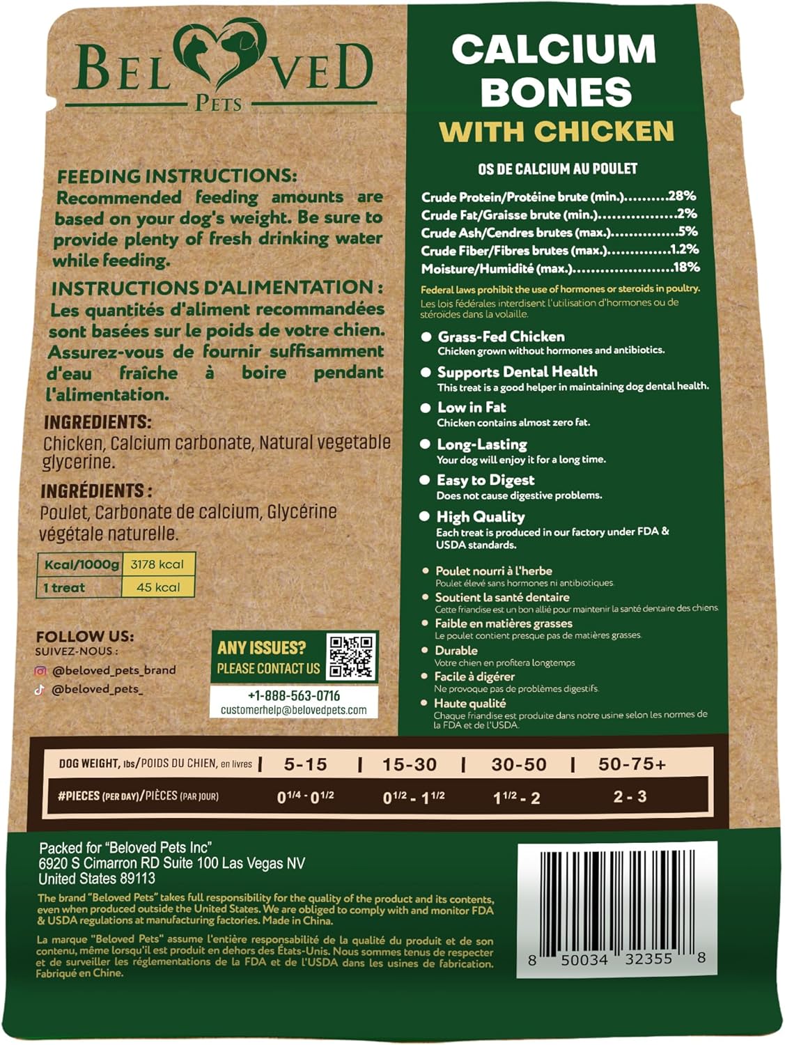 Beloved Pets Dog Treats, Calcium Bones Wrapped Chicken & Rawhide Free Chew 11Oz - Pet Healthy Dried Snacks & Grain Free Meat - Bulk Best Chews for Christmas, Training Small & Large Dogs - Made for USA