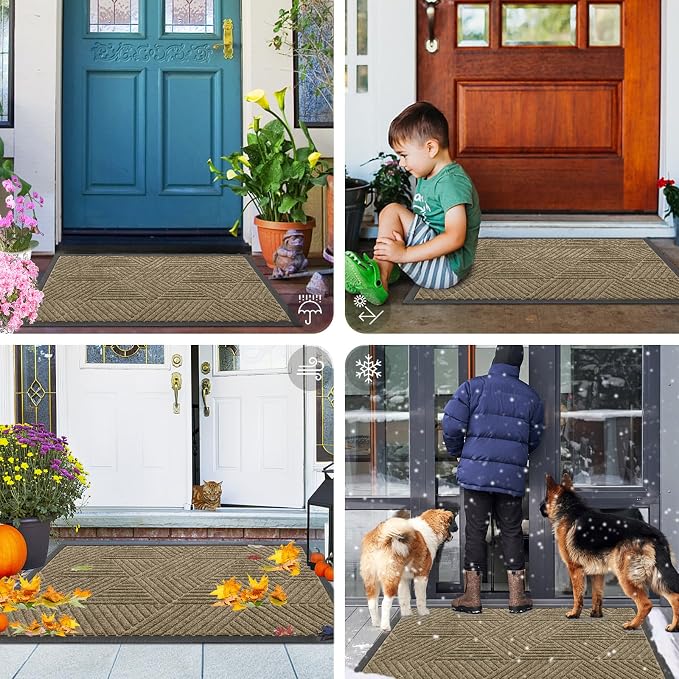 Smiry Front Door Mat Outside Entrance, Heavy Duty Sturdy Natural Rubber Doormat