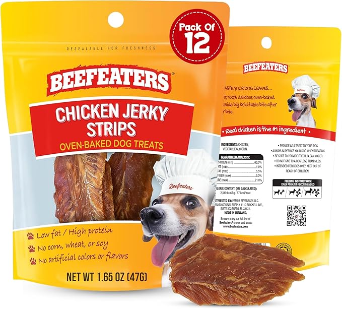 Beefeaters Chicken Jerky Strips for Dogs – Dog Treat. 100% Real Chicken Breast, Grain-Free, No Additives, Perfect for Training & Healthy Growth, Allergy-Friendly