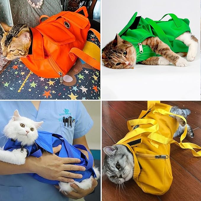 HDKUW Cat Grooming Bag,Foldable Travel Carrier for Cats,Anti-Bite Anti-Scratch Cat Grooming Restraint Bag,Pet Carrier for Administering Eye Drops,Ear Cleaner,Clipping Nails Green M