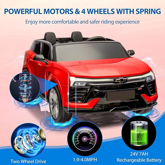 Hetoy 24V 2-Seater SUV Licensed Chevrolet Blazer Ride On Car Toy w/Parent Remote Control, 3 Speeds, Wireless Music, MP3 Player, Electric Car for Kids Ages 3-8, RED