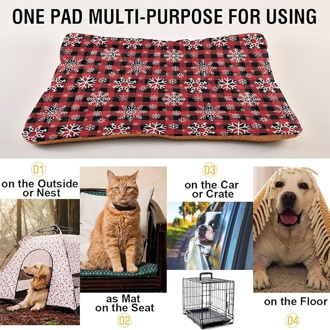 Pet Bed Red and Black Buffalo Plaid Snowflake Christmas Dog Bed Mat Absorbing Non Slip Pad Pet Sleeping Mat for Small, Medium, and Large Dogs Puppy Cat 36 in x 24 in