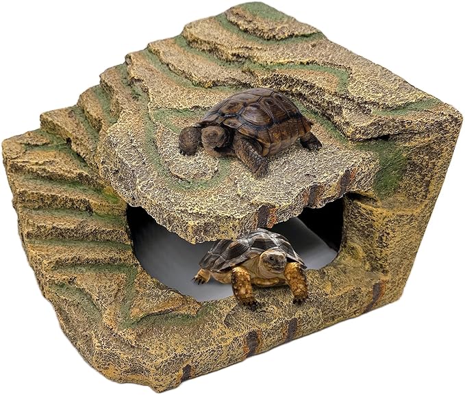 kathson Turtles Basking Platform, Reptile Cave Hideout,Tortoise Resting Terrace with Climbing Ramp,Turtle Resin Dock Tank Accessories Decor for Amphibians, Lizard, Gecko, Frog, Salamander,Extra Large