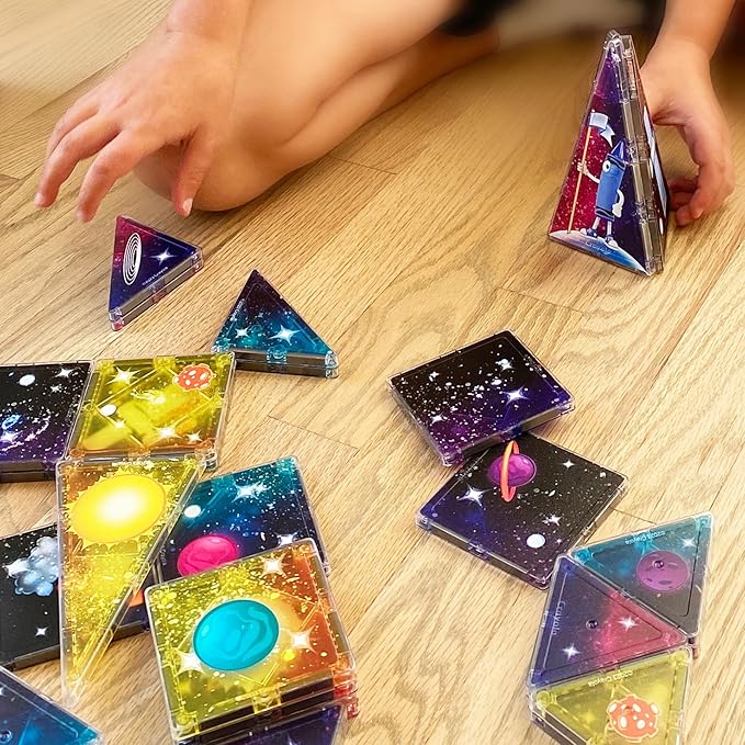 CreateOn Crayola Cosmic Magnetic Tiles, Building Set for Kids, Magnetic Building Toys for Kids, STEM Learning Toys for Boys and Girls Ages 3 and Up, 40-Piece Set (Cosmic)