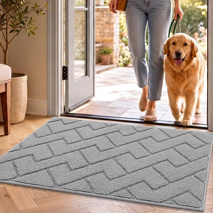 hicorfe Dirt Trapper Doormat, Non Slip Backing Washable Door Mats, Absorbent