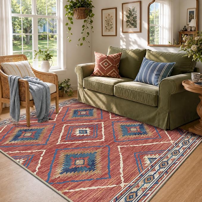 BESTSWEETIE Area Rug 4x6 Rug Machine Washable Non-Slip Low Pile Print Pattern