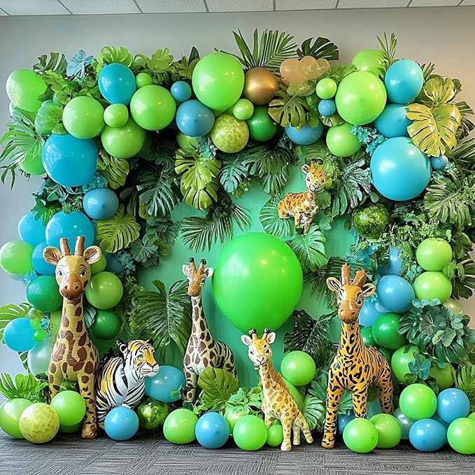 RUBFAC Lime Green Balloons 129pcs Light Fruit Neon Green Latex Balloon 18 12 10 5 Inch Garland Arch Kit for Birthday Party Dinosaur Jungle Baby Shower Decoration