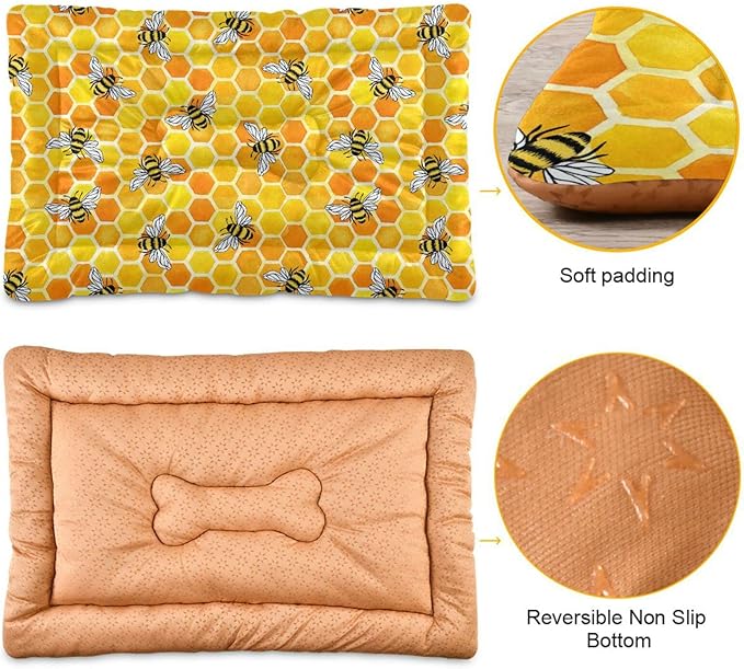 Pet Bed Honeycomb Bees Dog Bed Mat Absorbing Non Slip Pad Pet Sleeping Mat for Small, Medium, and Large Dogs Puppy Cat 36 in x 24 in