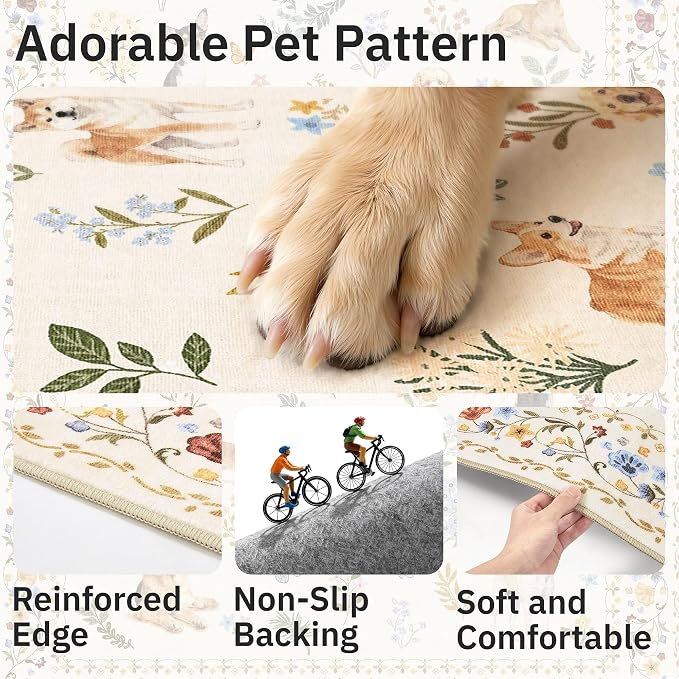 Soalmost 2x3 Dog Rugs for Entryway, Machine Washable Door Mat Animal Floral